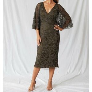 BHLDN Hannon Beaded Dress, Olive, 6 (US)